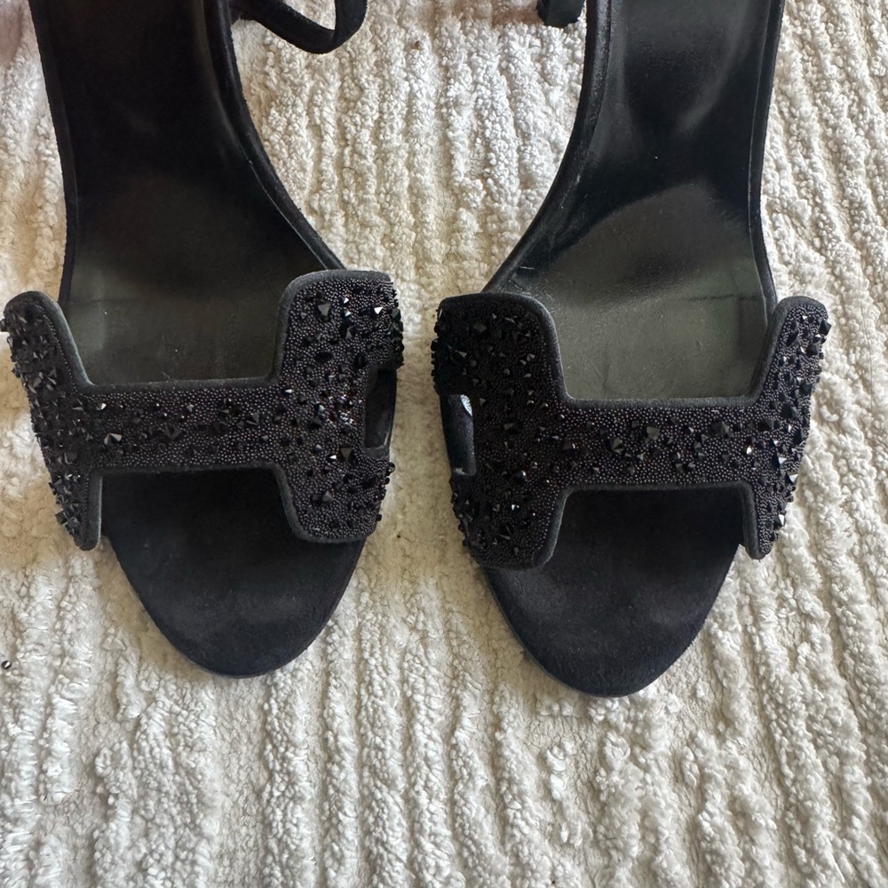 Hermes Black Suede Crystal 'H' Ankle-Strap Heels - Picture 4 of 4